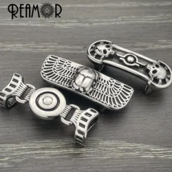 REAMOR 2pcs Stainless Steel Egyptian Mythological Charms Skull Punk Slider Bead Fit 12*6mm Flat Leather DIY Men Jewelry Making