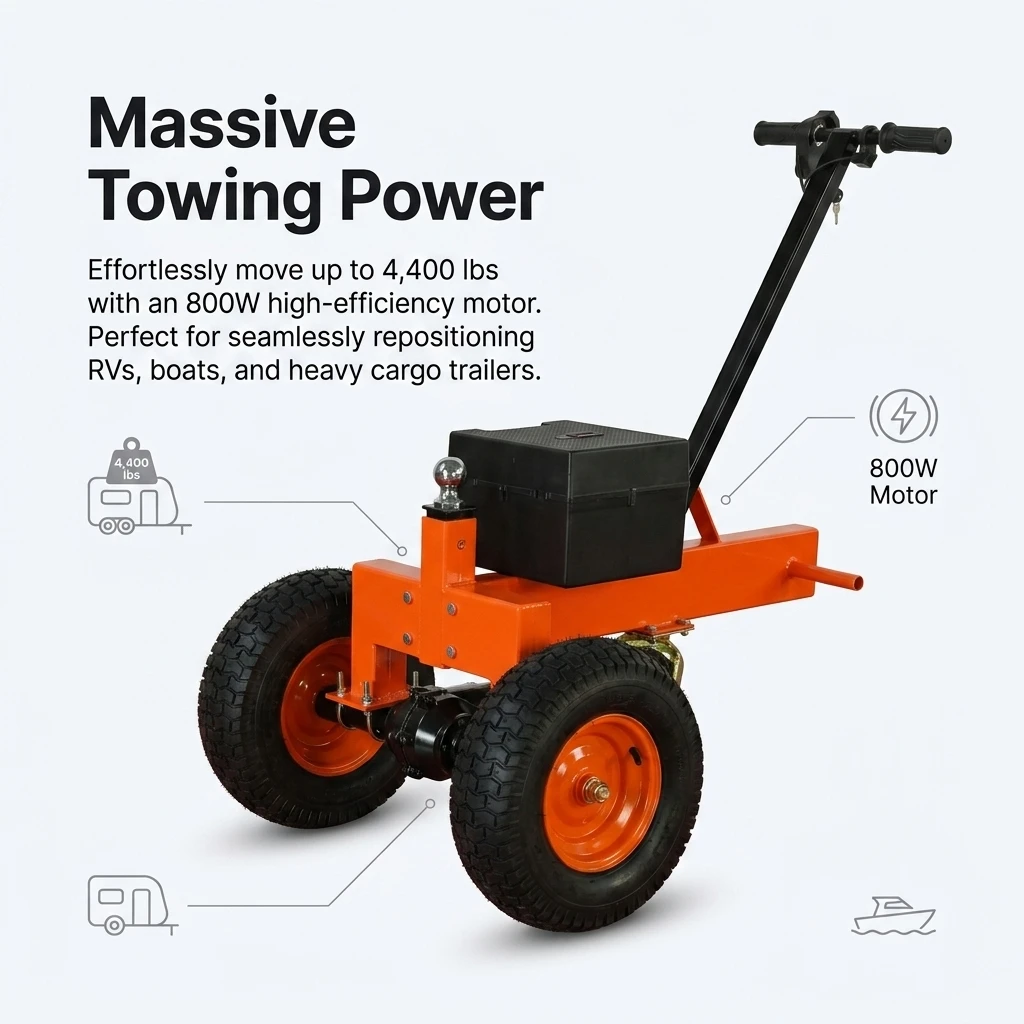 24V 800W Trailer Dolly, Electric Motorized Caravan Mover, 2000kg Tow Dolly with 2in Hitch Ball, 3 Wheel Mover for RV Camper