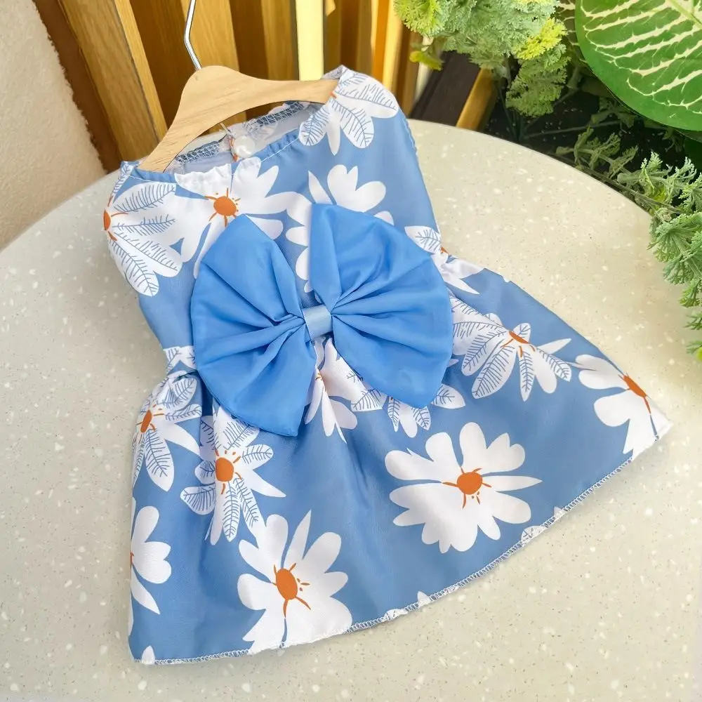 Breathable Floral Printed Cat Dog Dress XS-XXL Cute Puppy Princess Skirt Bowknot Wedding Dress Pet Skirt Kitten