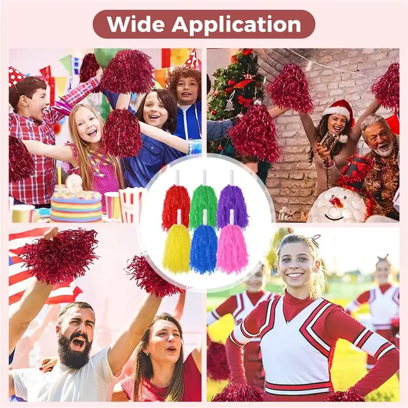 48Pcs Plastic Cheer Pompoms Cheerleading Sports Spirited Pom Poms With Handles Cheering Decorations For Team Spirit Sports Dance