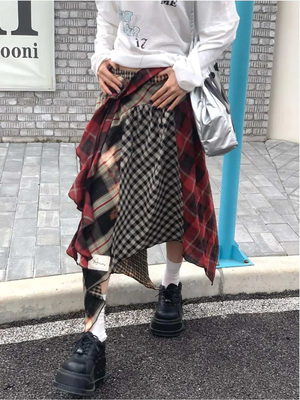 

Spring Field Too 24ss Tokyo Street Ретро клетчатая лоскутная асимметричная универсальная многослойная юбка-миди женская мода