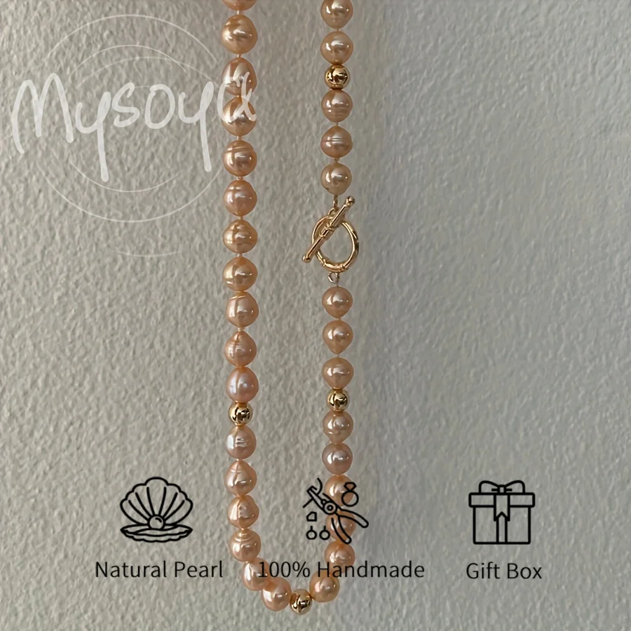 

MYSOYA 8-10mm Pink Freshwater Pearl Necklace Multiple Sizes With Gift Box Perfect Gift For Wedding Birthday Christmas New Year