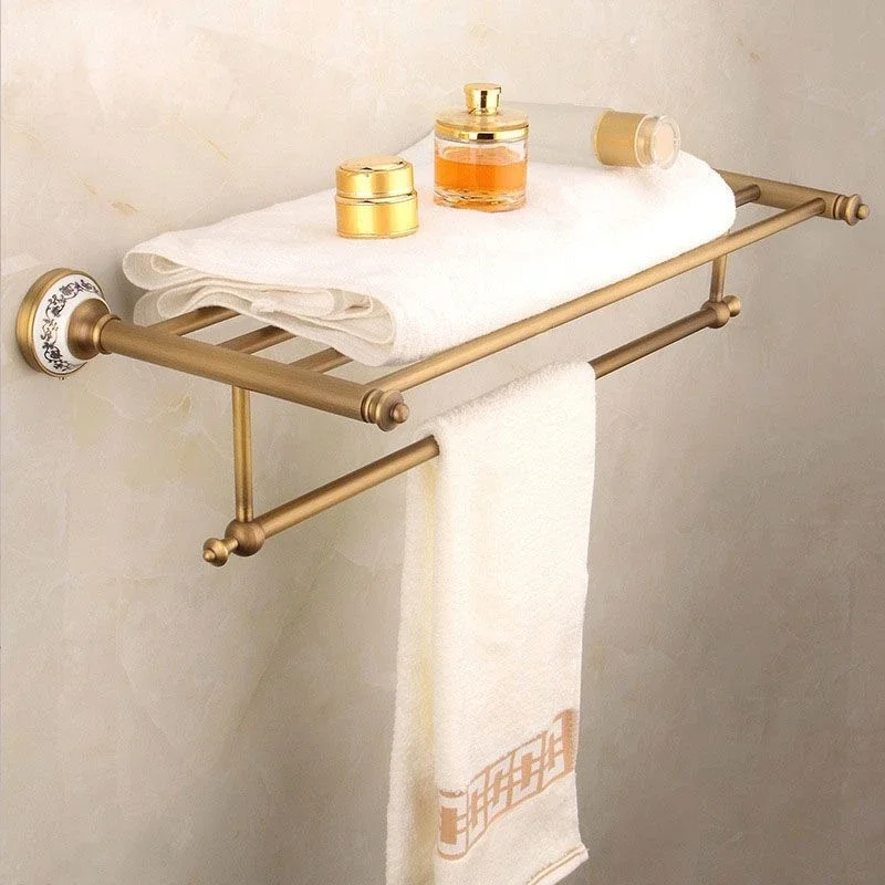 All Copper European Type Storage Rack Multi-Functional Towel Rack with Soap Dish for Bathroom and Washing Area Organization