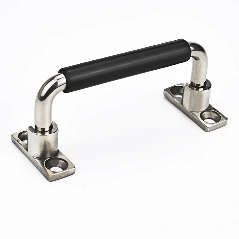 Folding movable handle stainless steel casting handle with black rubber sleeve industrial cabinet door rust-free handle