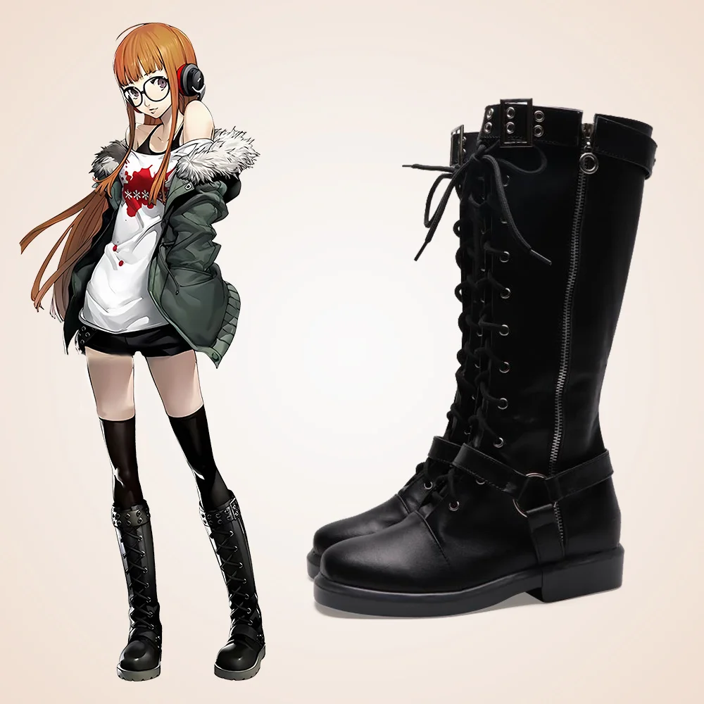 

Game P5 Futaba Sakura NAVI Cosplay Shoes Oracle Black Boots Anime Halloween Custom made