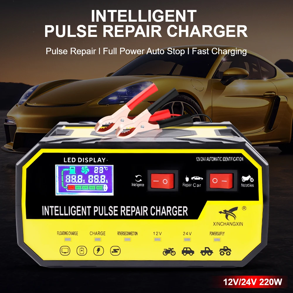 

Интеллектуальный импульсный ремонт, защита от перенапряжения, автомобильное зарядное устройство, автоматическая остановка, определение температуры напряжения, 12 В, 24 В, 8 А