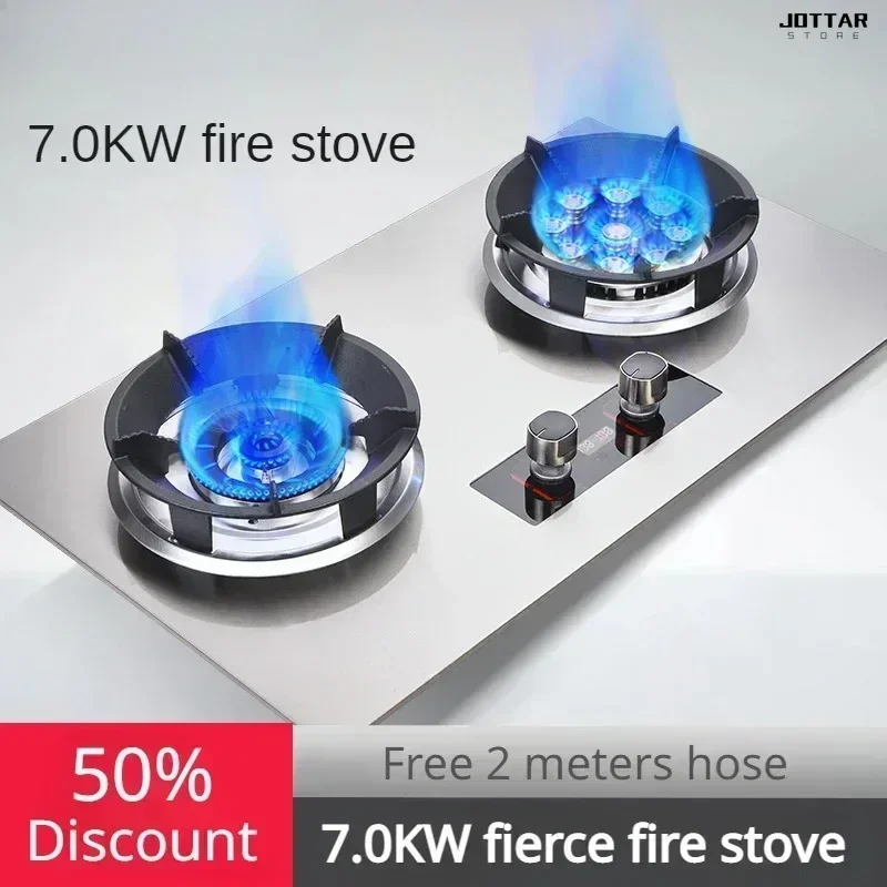 

Home use double-burner gas cooker. Can use natural gas or liquefied gas. Tabletop gas cooker.large panel