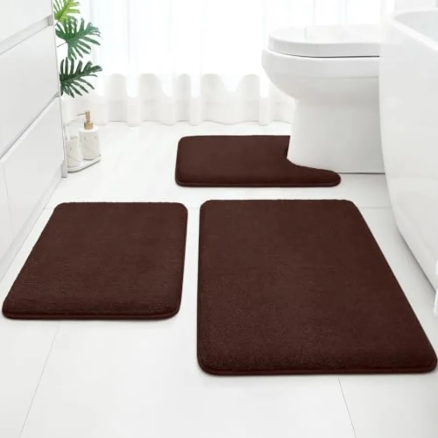 

Upgraded Bathroom Rugs Set 3 Pcs Extra Thick Absorbent Soft Memory Foam Washable Toilet Bath Mat 17"x24"+20"x32"+U Shape 20"x24