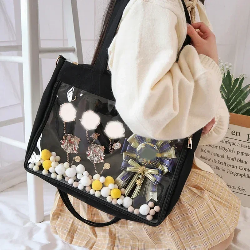 

Big Ita Bag Black with Insert Japanese Cute Clear Women Double Straps Girls Kawaii Transparent Shoulder Bag Purses and Handbags