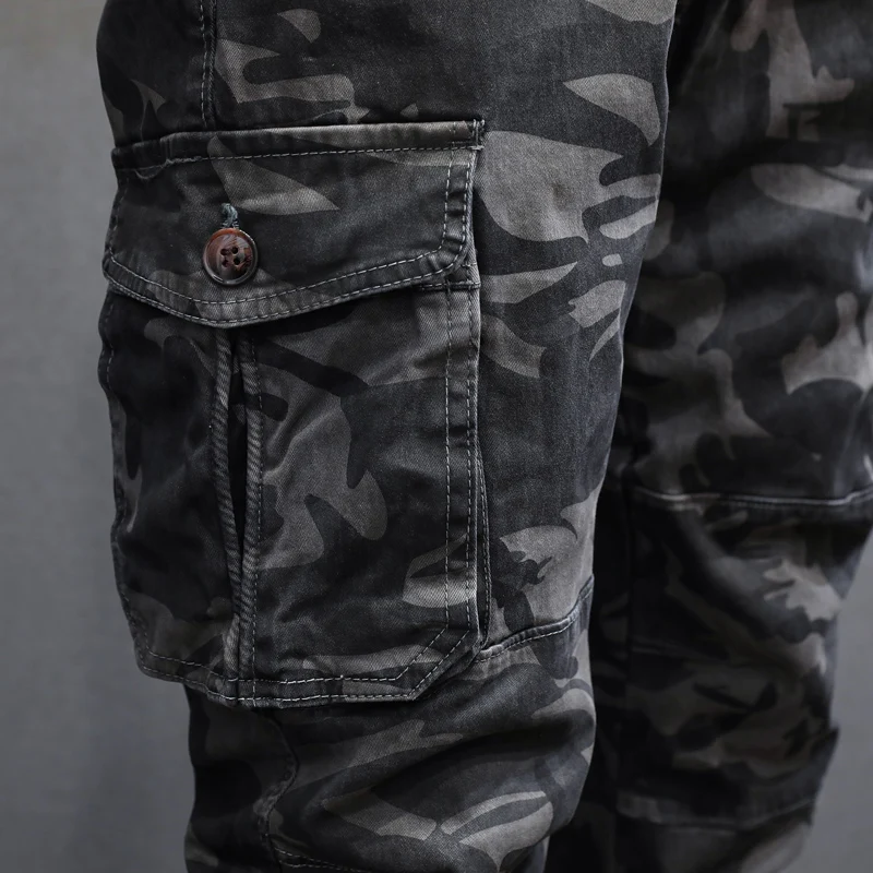 Calça Cargo Camo com Bolso Grande para Homem, Jeans Casual, Bottom Zipper, Designer Hip Hop Joggers, Streetwear Moda