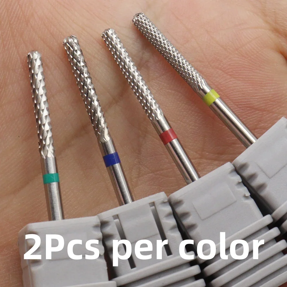2Pcs Stainless Steel Nail Drill Bits Long Tapered Grinding Heads Coarse Medium Fine Extra Fine Grit Options for Electric Nail Fi