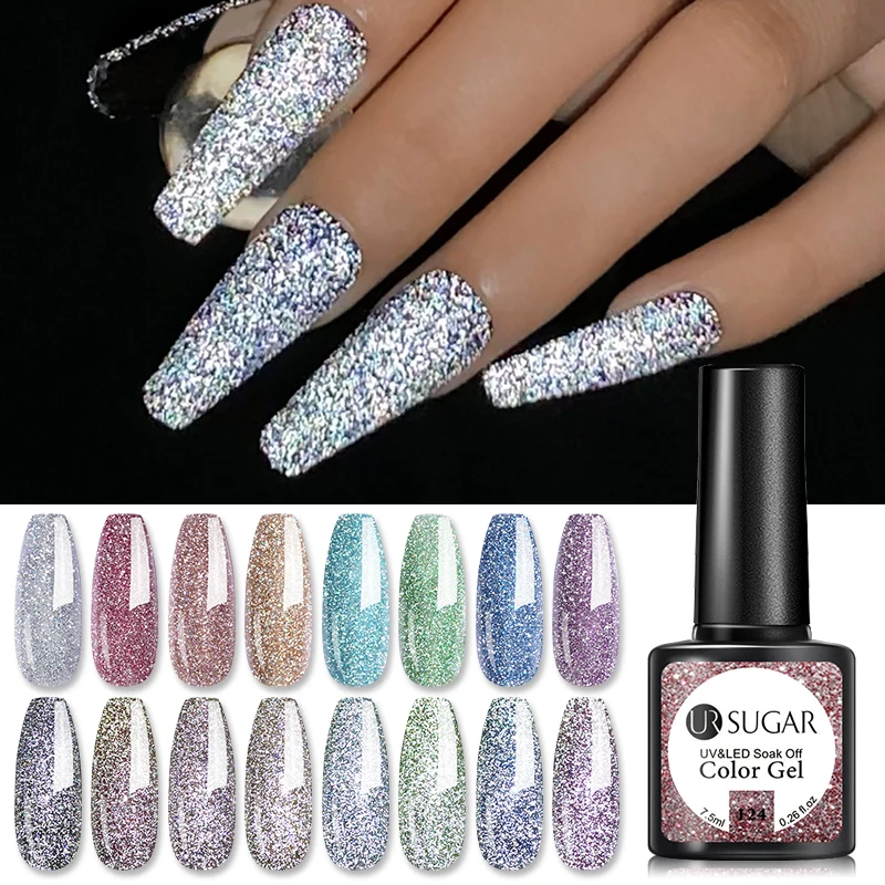 UR SUGAR 7.5ml vernis à ongles Gel à paillettes réfléchissantes or Rose argent couleurs vernis à effet brillant Hybird vernis à ongles pour Nail Art