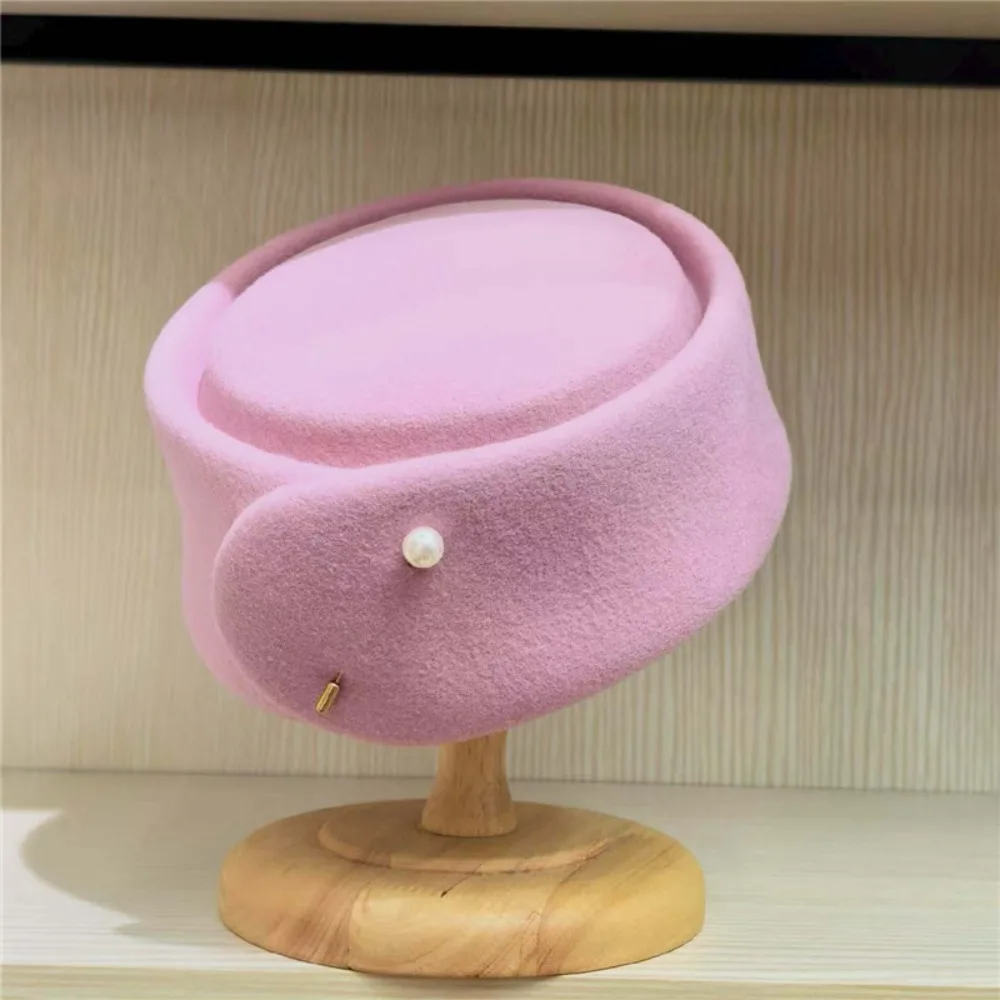 Wool Wool Beret Hat Pink Color Royal Style Design Pearl Beret Hat Elegant Pearl Detail French Beret Hat Formal Event