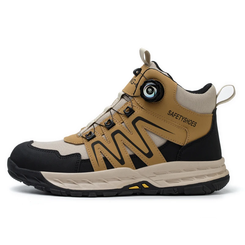 Construction Work Shoes Steel Toe Anti Shock Rotating Button Work Shoes Puncture-proof Outsole Slip Resistant Hiking Boots