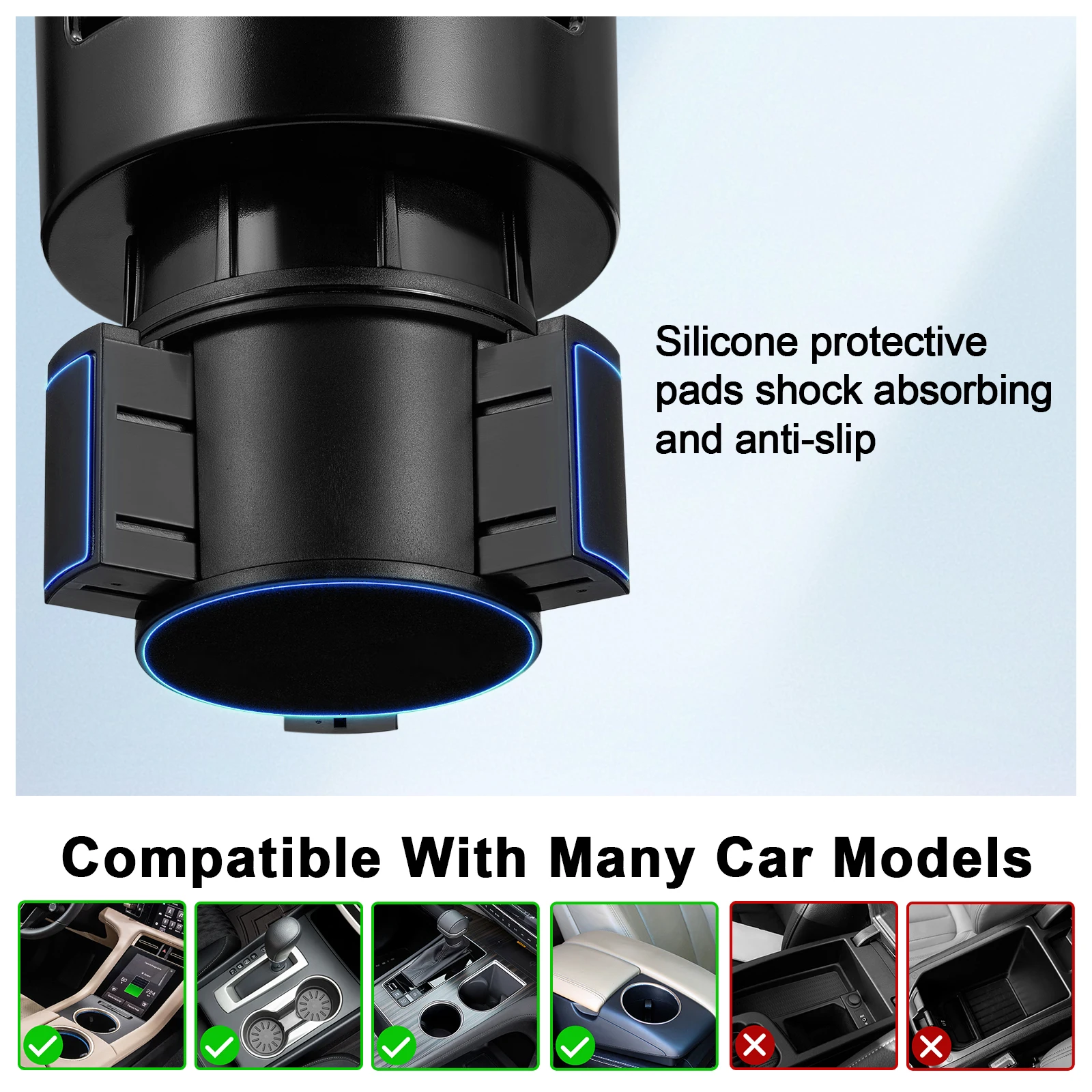 Base regolabile per espansore portabicchieri per auto 2 in 1 aggiornata con supporto per telefono 360 °   Porta cellulare con portabicchieri a rotazione