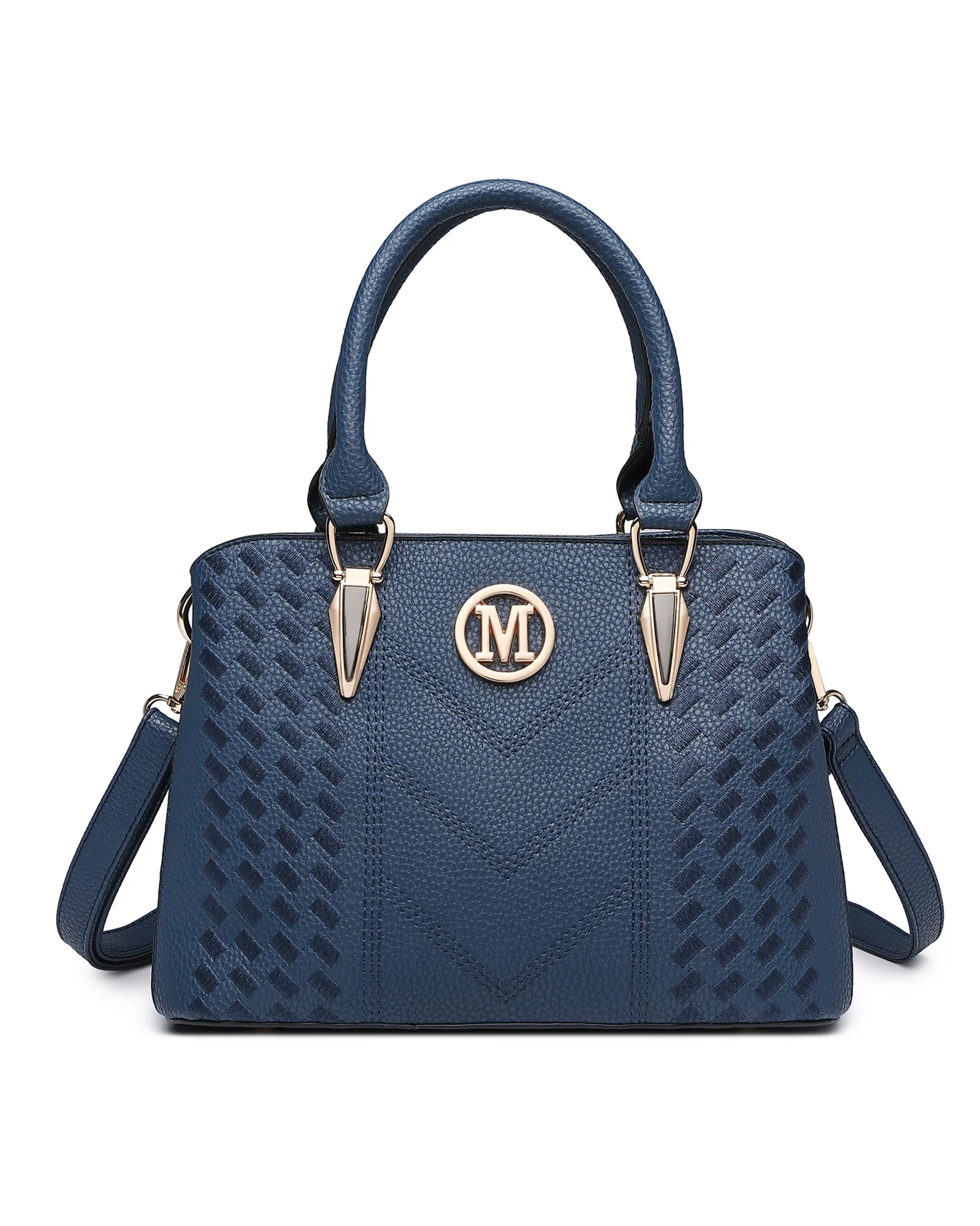 Miss Lulu Woven Pattern Top Handle Satchel Bag