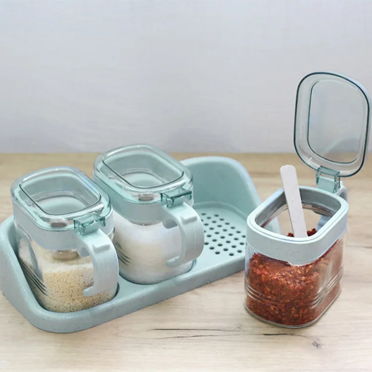 Spice Jar Seasoning Box Kitchen Spice Storage Bottle Plastic and glass Jars Transparent Salt Pepper Cumin Powder Box Tools