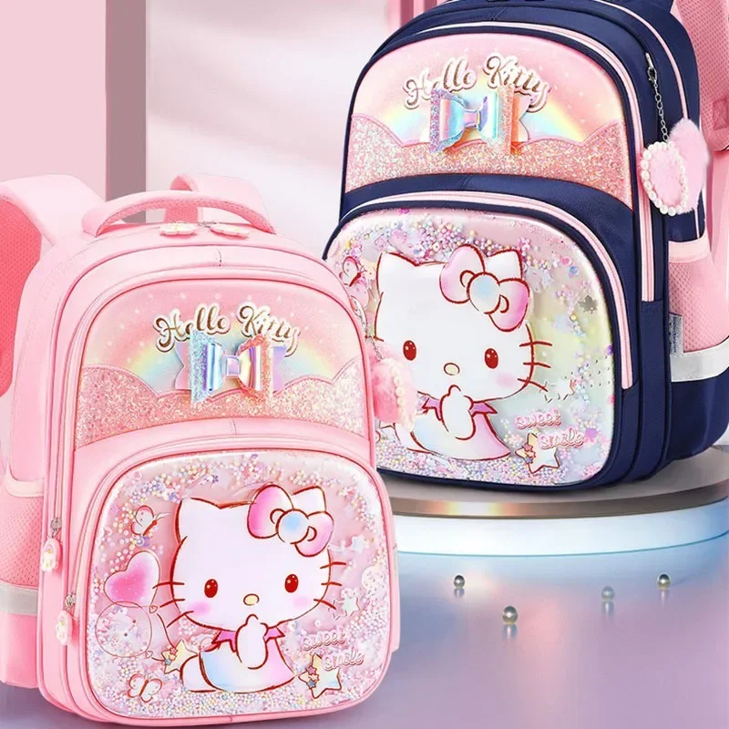 Sanrio Cute Kuromi Melody Cinnamoroll Large Capacity Backpack Boys Girls Cartoon Hello Kitty Kawaii Canvas Schoolbag 2024 Cute