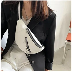 Women Solid Color Chest Bags Multi Layers Chest Messenger Bag Ladies Waist Packs Hip-Hop Sports Style Waist Bags