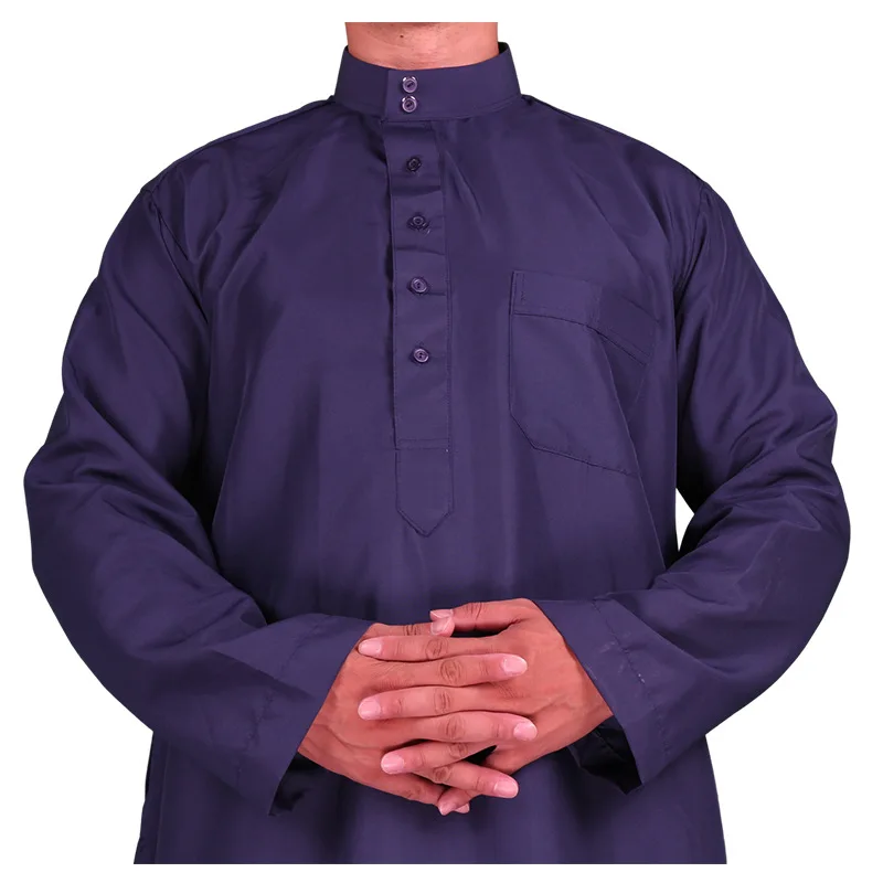 Jubba Thobe masculino para muçulmanos, abaya islâmica, Turquia Djellaba, kaftan monocromático, azul marinho, jellaba de poliéster, preço barato, Eid Ramadan, homem