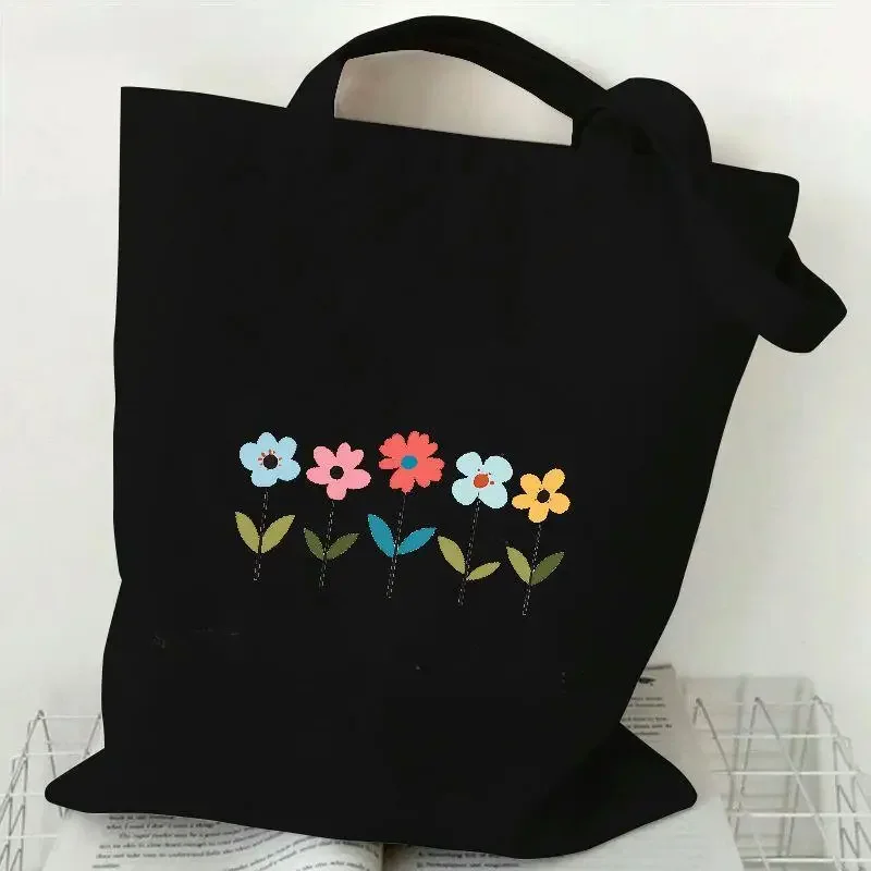 Daisy Floral Tote Bags Women Trendy Canvas Tote Large Capacity Shopping Handbag Best Gift Her Book Storage Clutch