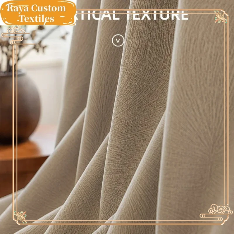 

Fashion Beige Chenille Luxury Curtains for Living Room Bedroom Dining Blackout Fireworks Elegant Embroidered Window Tulle Decor