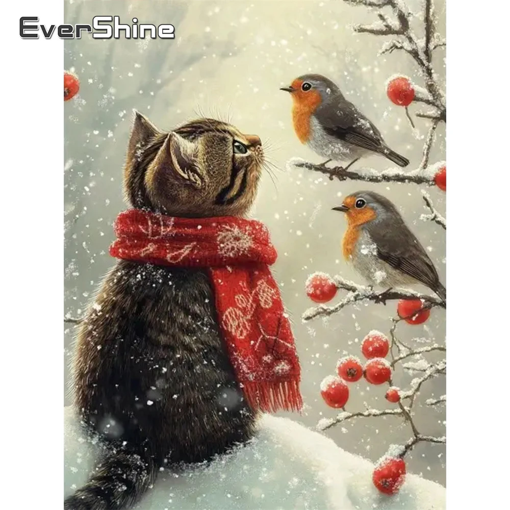 Evershine Diamant-Stickerei, Katze, Tier, Mosaik, DIY, geeignet für Anfänger, Diamant-Gemälde, Vogel, Winter-Wanddekoration