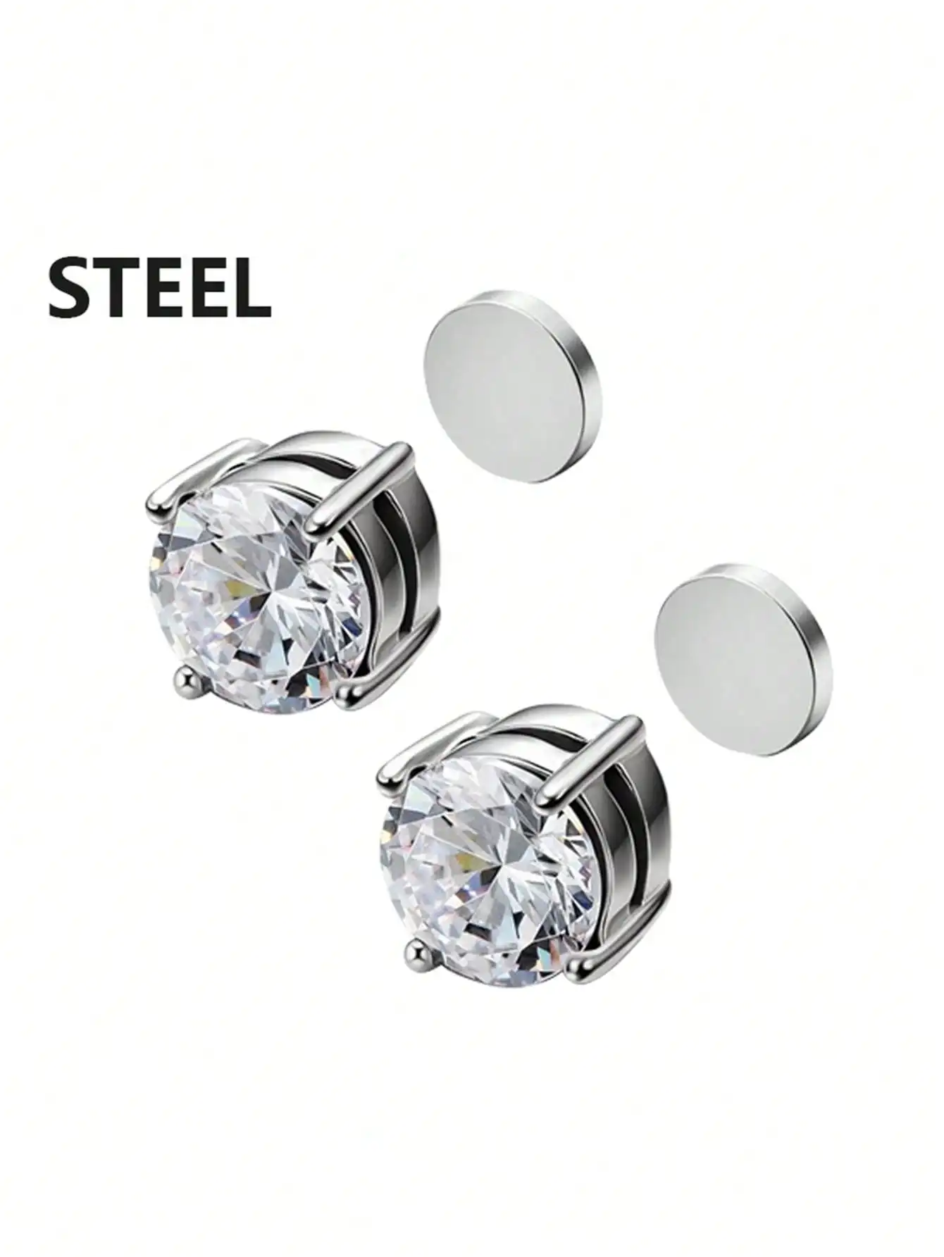 3 Pairs Crystal Magnetic Earrings Punk Round Zirconia Magnetic Earrings, Suitable For Men, Daily Wear, Gift For Christmas, New Year, Valentine's Day view 5