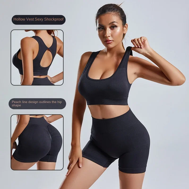 Yoga Clothes Set Women Wholesale Sports Cycling Fitness Bra Yoga Shorts Knitted High Waist Honey Hip Fitness Yoga Shorts