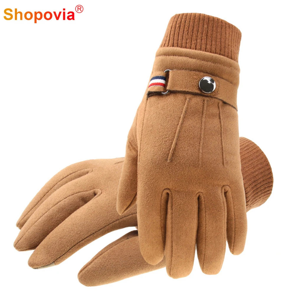 Guantes de invierno de gamuza para hombre, manoplas militares con dedos divididos, hebilla de conducción gruesa para exteriores, esquí, pantalla