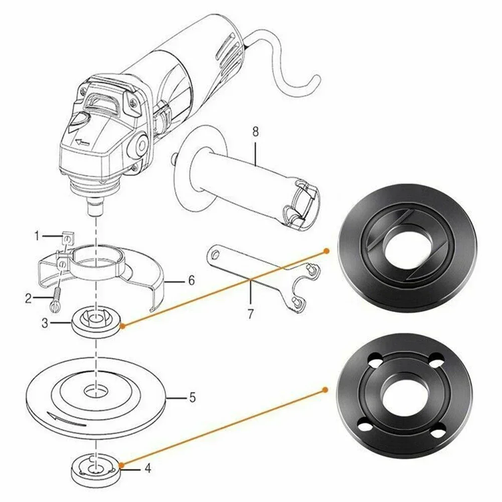 Moedor de ângulo de substituição de rosca, placa de pressão de metal, conjunto de porca de flange interna e externa, ferramentas para rosca de eixo com chave