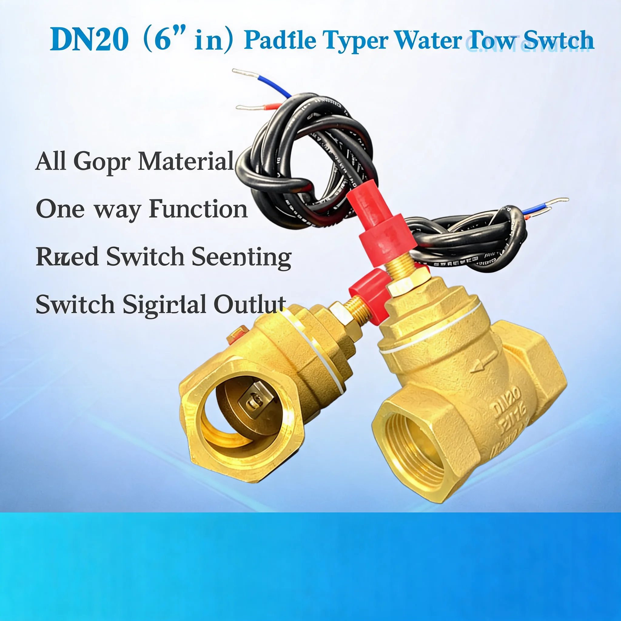 Brass Water Flow Sensor Switch, 6 Points DN20 Flap Type Normally Open, Water Heater Leakage Protection