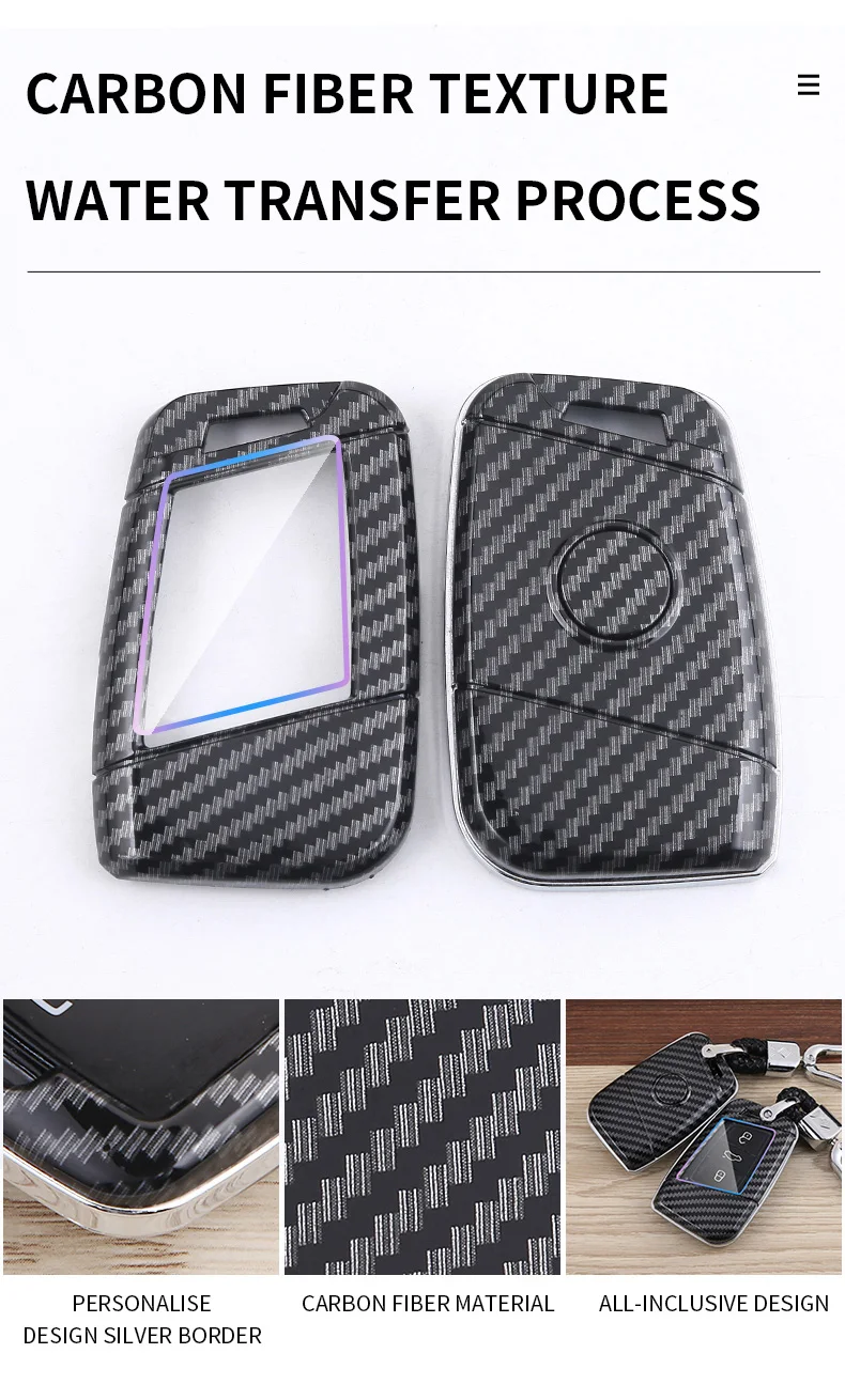 Penutup Kunci Mobil Serat Karbon Mewah dengan Perlindungan Penuh, Film Transparan HD, dan Gantungan Kunci Paduan Seng untuk Skoda - Berbagai Warna
