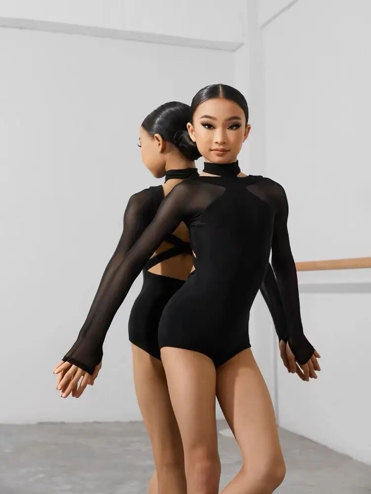 Sangle jupe de danse latine filles vêtements de pratique latine jupes noires irrégulières ChaCha Rumba Costume de danse vêtements de Performance DNV16159