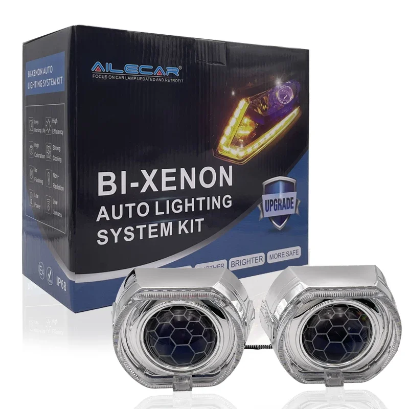 ALECAR 3.0 inch B-BMW X5-R HID Bi-xenon Projector Lens with Honeycomb Lens RGBW Chasing X Angel eye Retrofit Kit