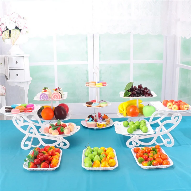 ELEG-2X 2 Tier Cake Dessert Holder Cupcake Pastry Biscuit Tray Holder Candy Buffet Fruit Holder Wedding Use A Square