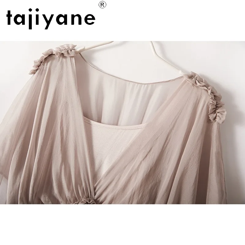 TAJIYANE 100% Mulberry Silk Dress Woman Batwing Sleeves Summer Dresses Large Swing Dresses Solid Long Dress for Woman 116cm 원피스