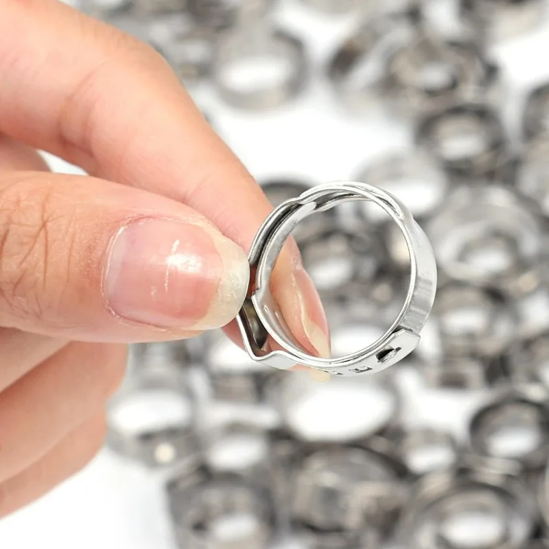 10Pcs Stainless Steel Single Ear Hose Clamps PEX Crimp Rings Pinch Clips for Water Pipe Vacuum Tubing Plumbing Fastener