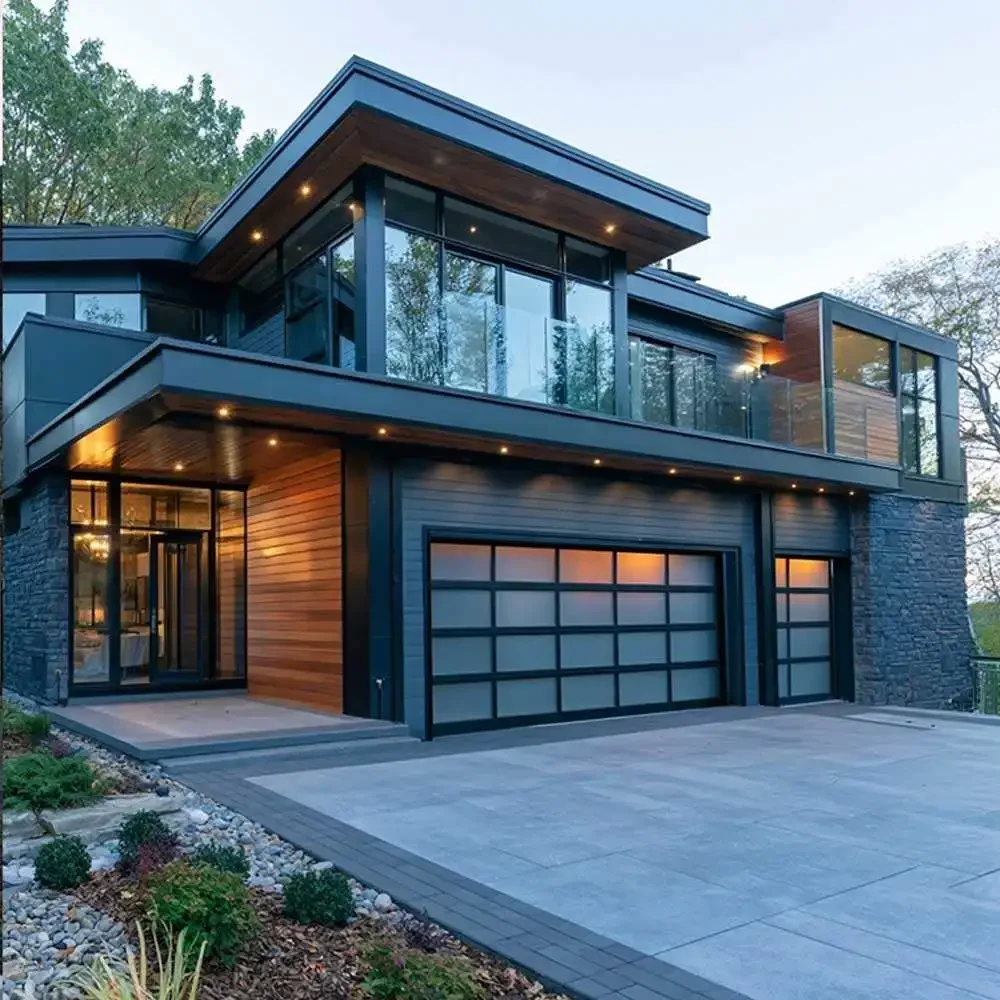 **c  Multi Panel Frosted Glass Aluminum Garage Door Weatherproof Outdoor Garage Doors Fashionable Design Villa Garage Doors