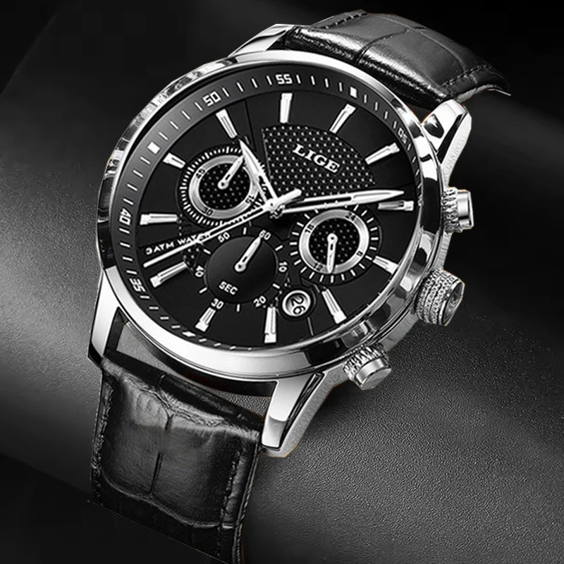 

LIGE новые мужские часы, модные военные спортивные кожаные часы для мужчин, водонепроницаемые светящиеся мужские кварцевые наручные часы с автоматической датой