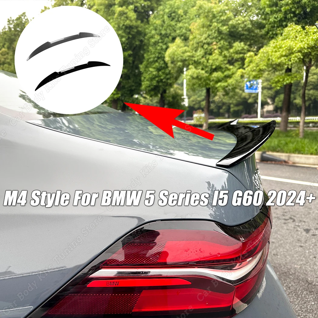 

Gloss Black Plastic Car Tail Trunk Wing M4 Style Rear Lip Spoiler Splitter For BMW 5 Series G60 Sedan & i5 M60 2024+ Carbon Look