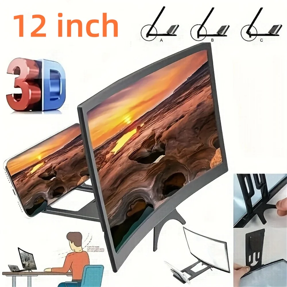 12 inch Phone Screen Magnifier Curved 3D HD Mobile Phone Enlarger Holder Universal Smart Phone Magnifying Curved Screen Holder