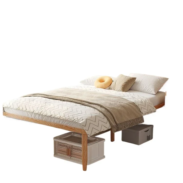 Ultra-thin solid wood flush edge bed, ash wood bay window bed, small apartment log wind home splicing, avoid skirting double