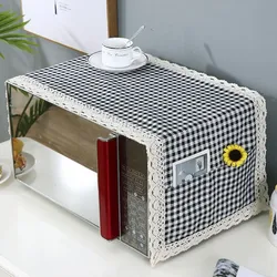 Microwave Oven Cover Printed Dustproof Cover With Storage Pocket Water Proof Electric Oven Satin Cloth Cover Towel Kitchen Decor