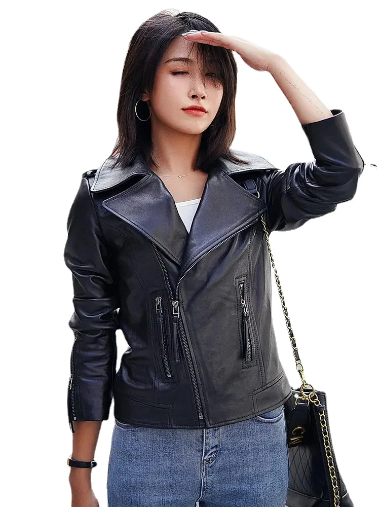 2023 Spring New Genuine Leather Jacket Women Clothing Real Sheepskin Jacket Slim Short Motorcycle Coat Roupas Femininas FCY3963