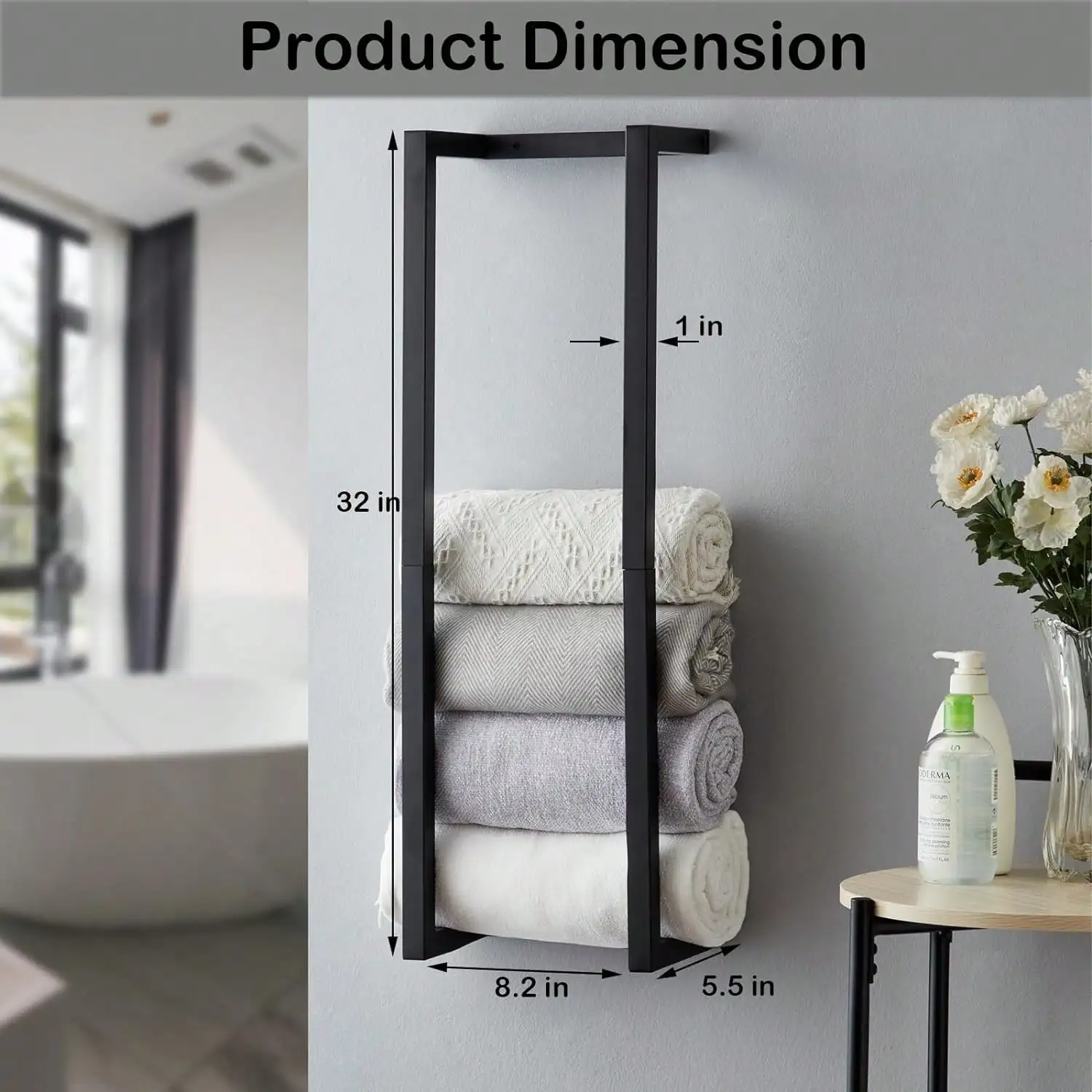 Towel Rack For Rolled Towels,Wall Mounted Metal Bathroom Organizer, Bath Towel Holder Wall For Modern Small Space Towel Storage