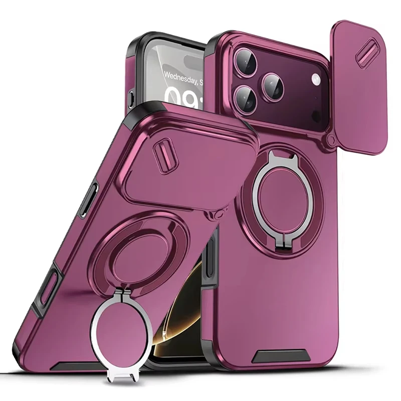 Armor 360 Ring Stand Lens Protection Magnetic Case For iPhone 18 17 Pro Max Air Phone For Magsafe Shockproof Cover Bumper Funda
