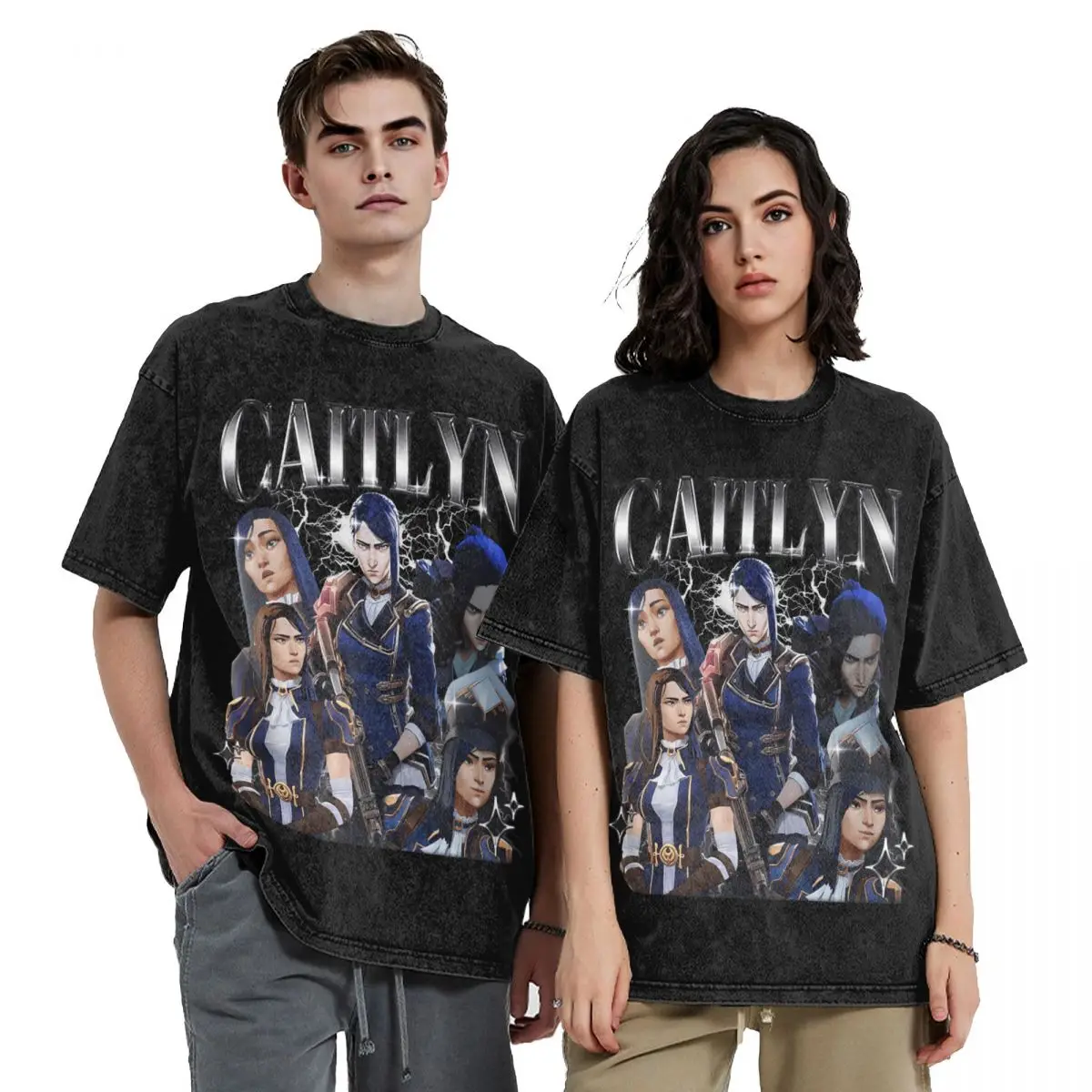 Caitlyn Arcane Season 2 T Shirt Summer Y2K Basic T Shirts 2024 Cotton Hipster Tee Shirt For Mens Short-Sleeve Printed Top Tees