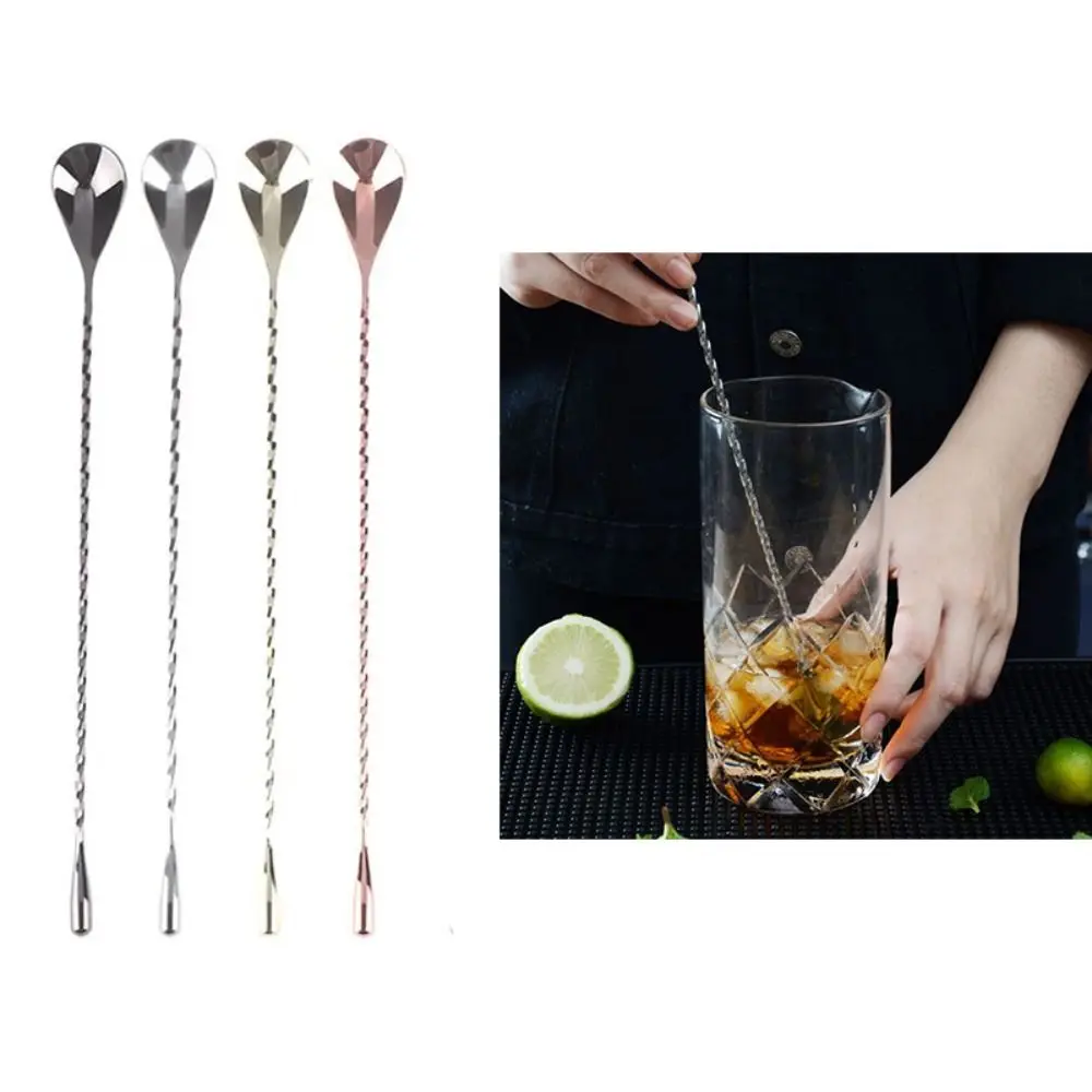 Stainless Steel Spiral Pattern Cocktail Spoon 20/30/40cm Long Handle Bar Mixing Scoop Dessert Ice Cream Spoon