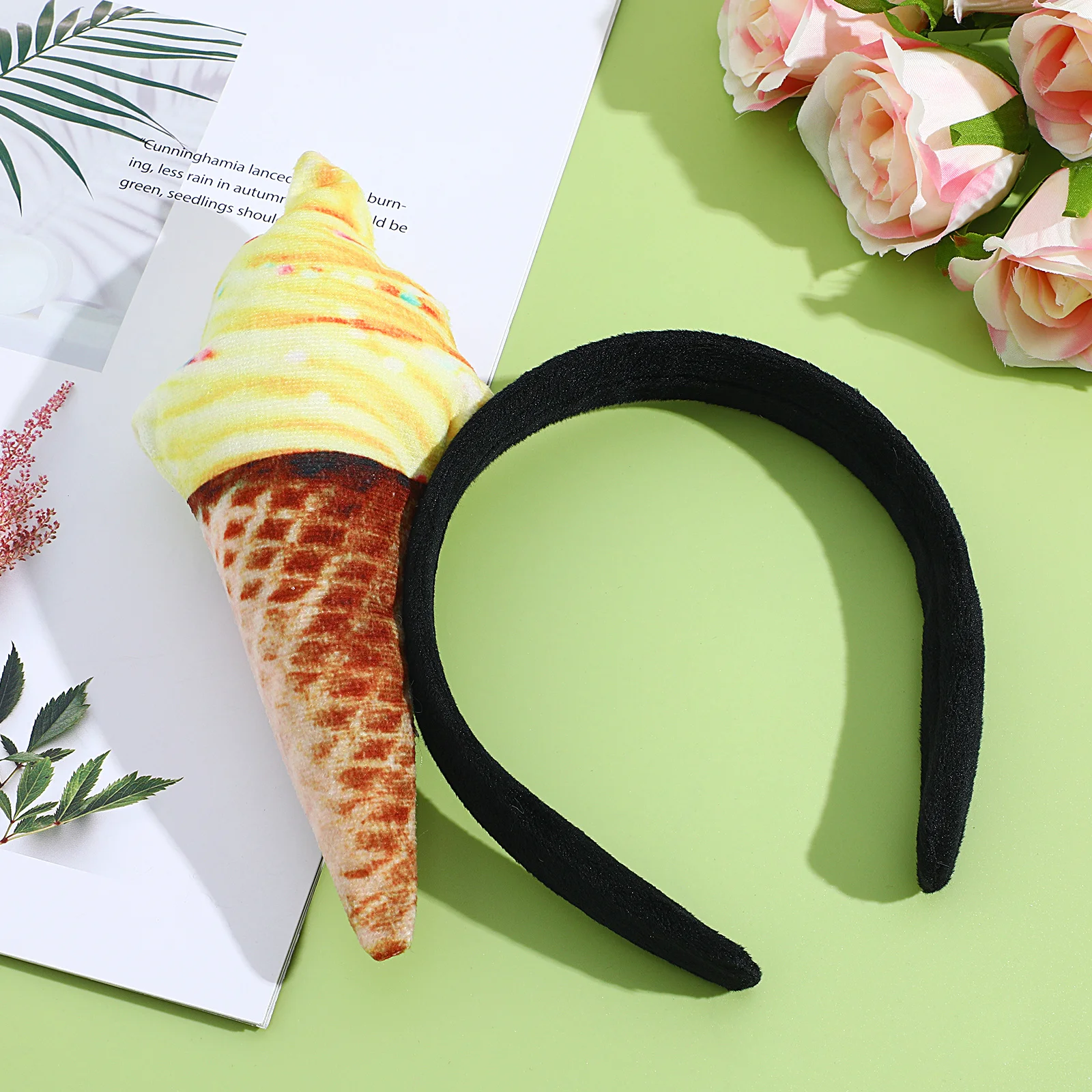 

Ice Cream Headband Cone Shape Soft Fabric Hairband Hair Decoration Headpiece for Face Washing Makeup Hairstyling Hair Accessory